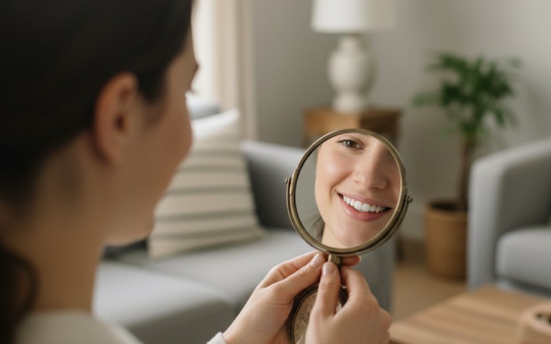 Person checking their natural, bright smile