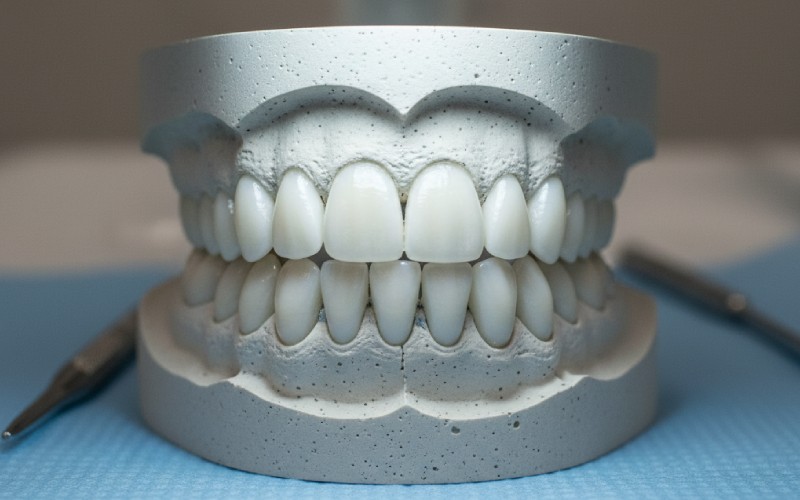 Porcelain veneers on a dental model