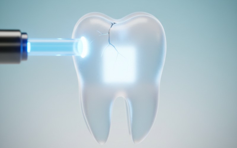 Restored tooth with glowing light