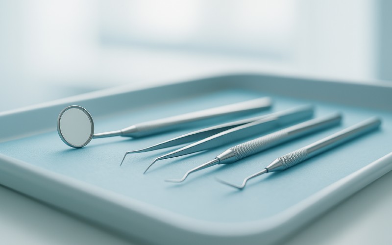 dental tools on tray
