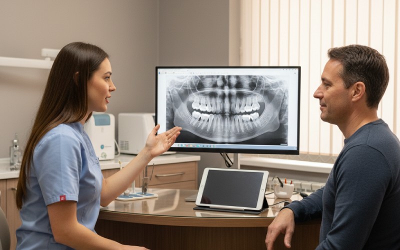 dentist explaining options to patient
