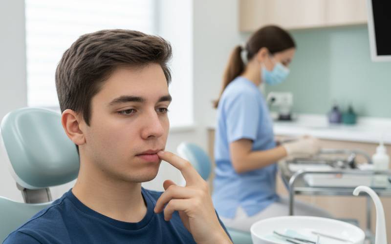 patient touching numb cheek